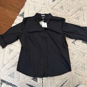 Liz Claiborne Career Women's Stretch Button-Up Shirt XL Black New